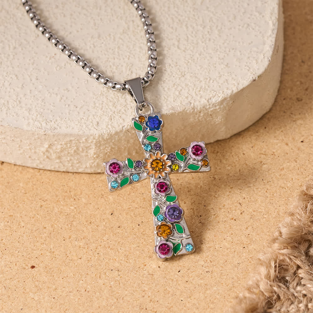 Christianartworkshop Emaillierte, florale, mehrfarbige Zirkon-Kreuz-Halskette: Symbol strahlender himmlischer Hoffnung - image 2