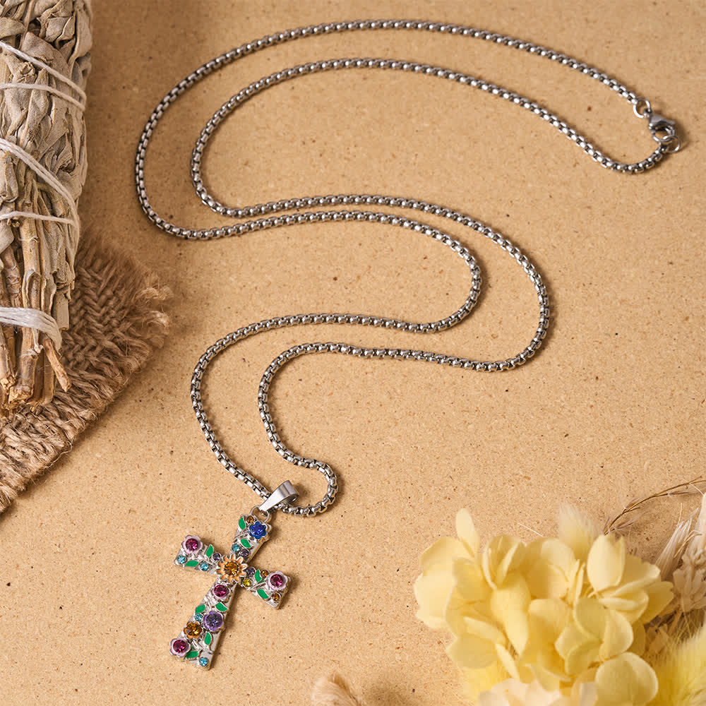 Christianartworkshop Emaillierte, florale, mehrfarbige Zirkon-Kreuz-Halskette: Symbol strahlender himmlischer Hoffnung - image 4