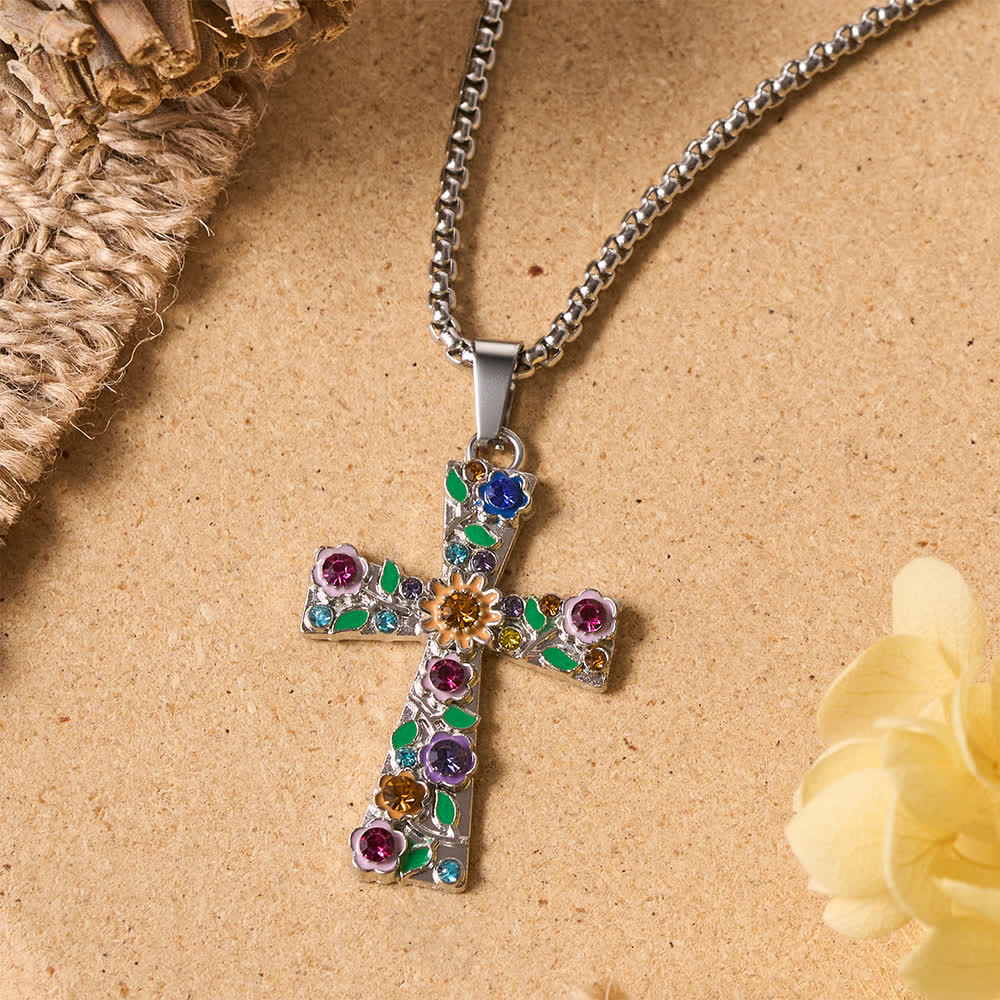 Christianartworkshop Emaillierte, florale, mehrfarbige Zirkon-Kreuz-Halskette: Symbol strahlender himmlischer Hoffnung - image 1