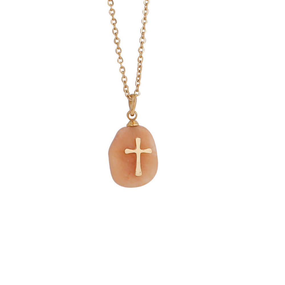 Christianartworkshop Organische, unregelmäßige Kreuzkette aus Naturstein mit Metallauflage: Symbol unerschütterlichen himmlischen Glaubens - Orangen-Aventurin - image 9