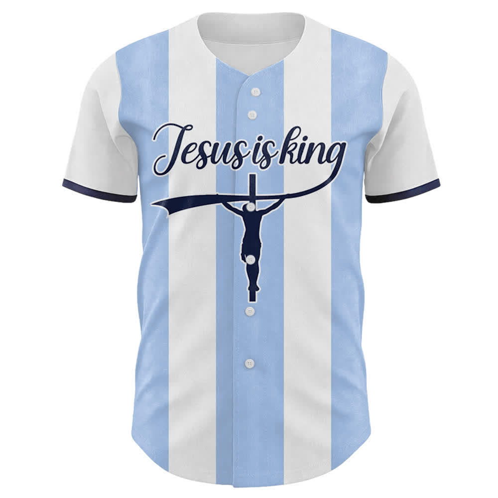 Christianartworkshop Individuell gestaltetes Baseballtrikot mit Kreuzprint und Aufdruck „Jesus ist König“ - image 1