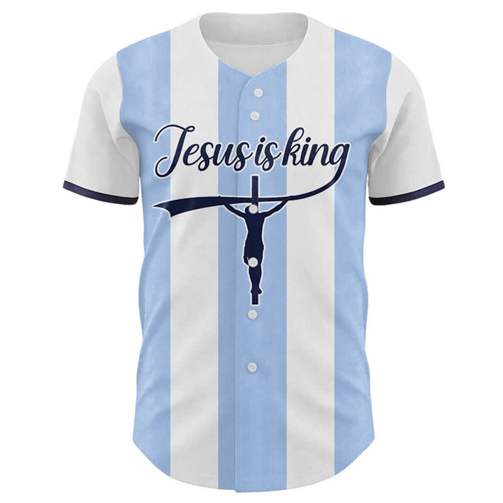 Christianartworkshop Individuell gestaltetes Baseballtrikot mit Kreuzprint und Aufdruck „Jesus ist König“ - image 1