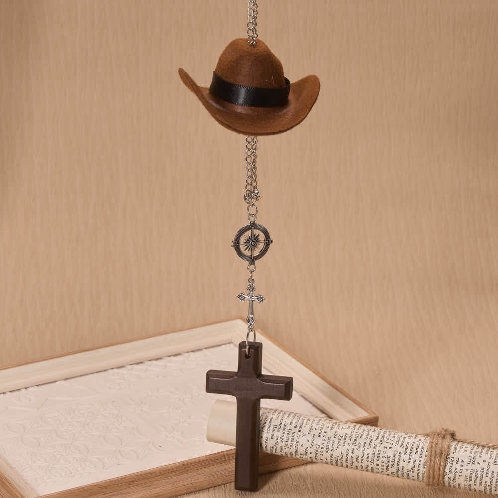 Christianartworkshop Cowboyhut-Kompass-Anhänger aus Holz mit Kreuzmotiv: Zeitloses Symbol beständiger himmlischer Führung - image 7