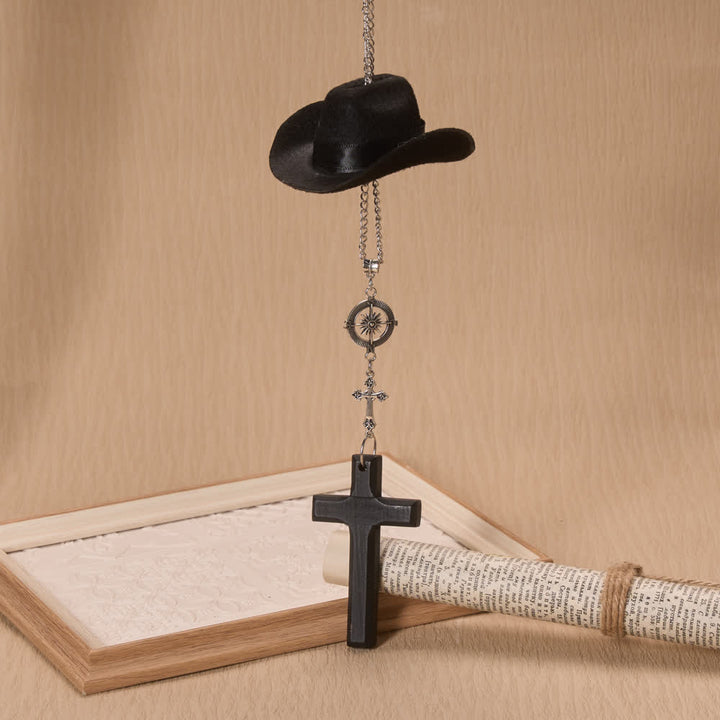 Christianartworkshop Cowboyhut-Kompass-Anhänger aus Holz mit Kreuzmotiv: Zeitloses Symbol beständiger himmlischer Führung - image 1