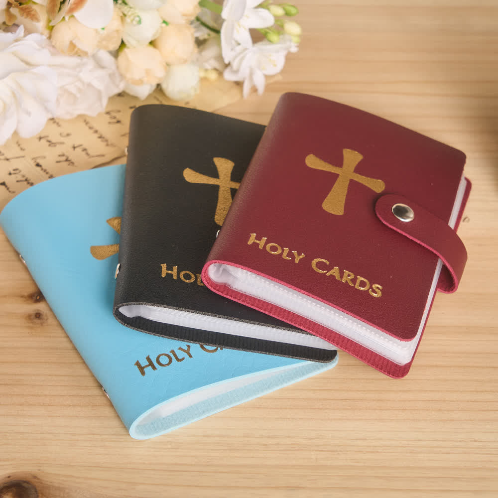 Christianartworkshop Mehrfarbiges Heiligenbildalbum aus Leder mit Kreuzmotiv und 54 Heiligenporträtkarten - image 4
