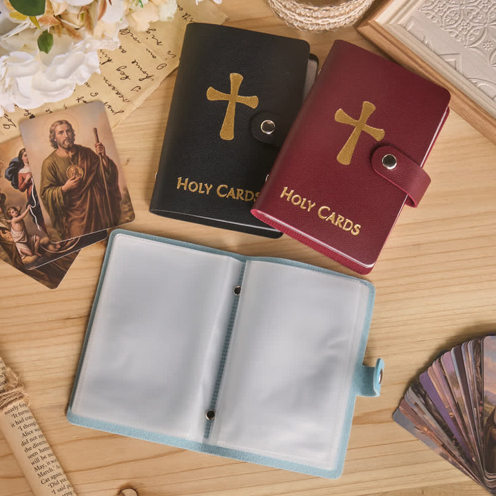 Christianartworkshop Mehrfarbiges Heiligenbildalbum aus Leder mit Kreuzmotiv und 54 Heiligenporträtkarten - image 9