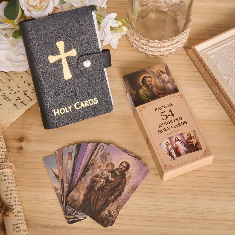 Christianartworkshop Mehrfarbiges Heiligenbildalbum aus Leder mit Kreuzmotiv und 54 Heiligenporträtkarten - Schwarz - Mit Karten - image 14