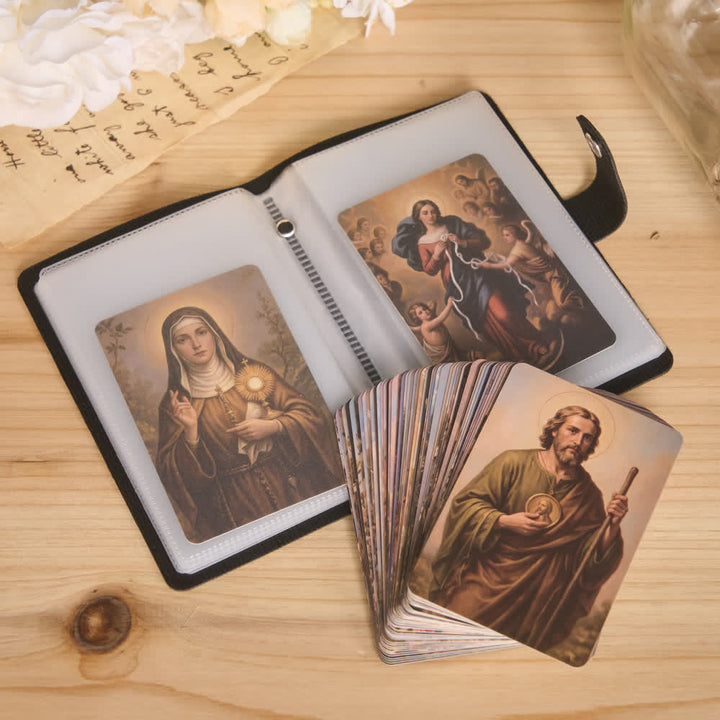 Christianartworkshop Mehrfarbiges Heiligenbildalbum aus Leder mit Kreuzmotiv und 54 Heiligenporträtkarten - image 6