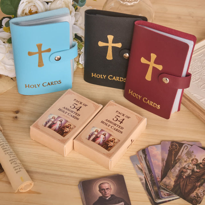 Christianartworkshop Mehrfarbiges Heiligenbildalbum aus Leder mit Kreuzmotiv und 54 Heiligenporträtkarten - image 2