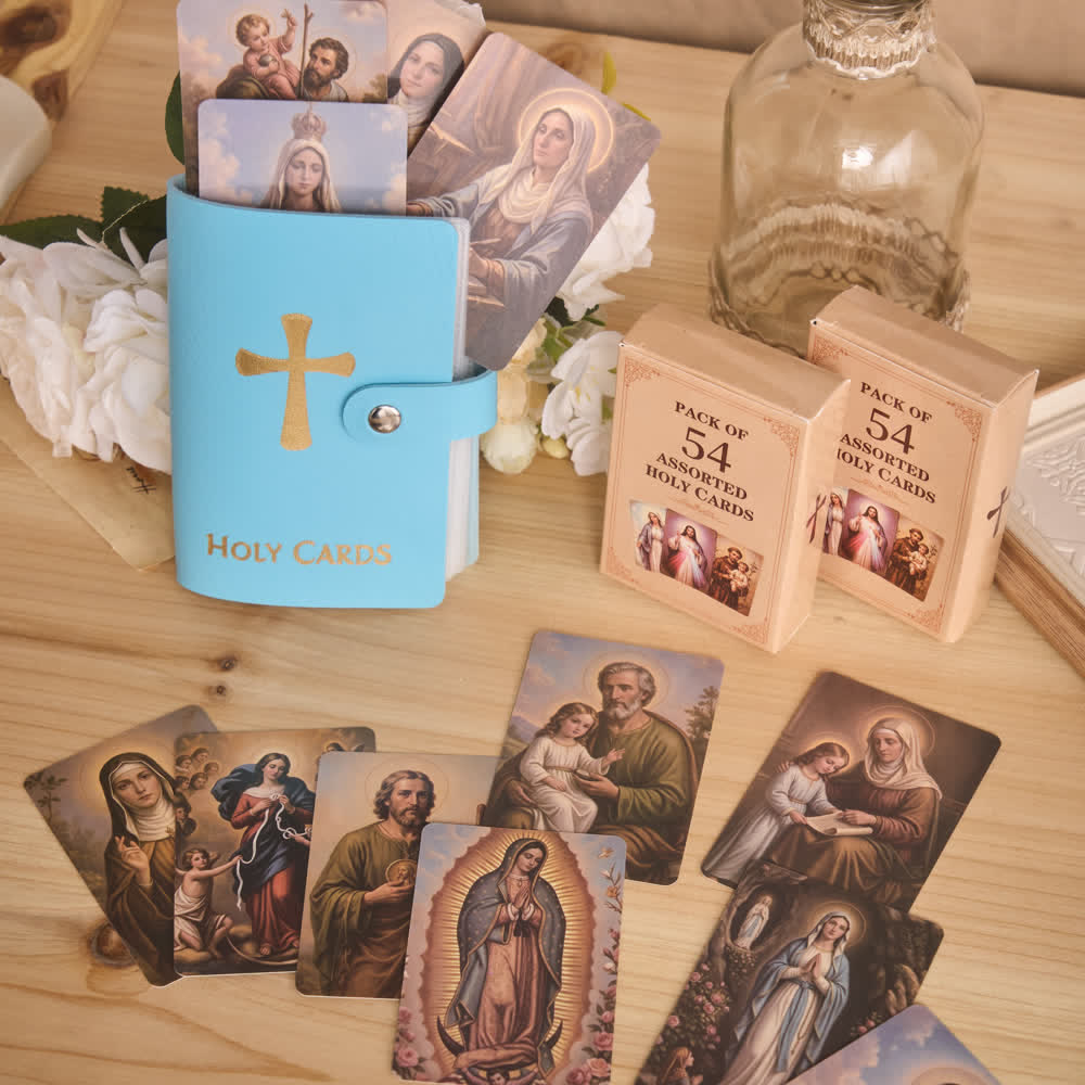 Christianartworkshop Mehrfarbiges Heiligenbildalbum aus Leder mit Kreuzmotiv und 54 Heiligenporträtkarten - image 5