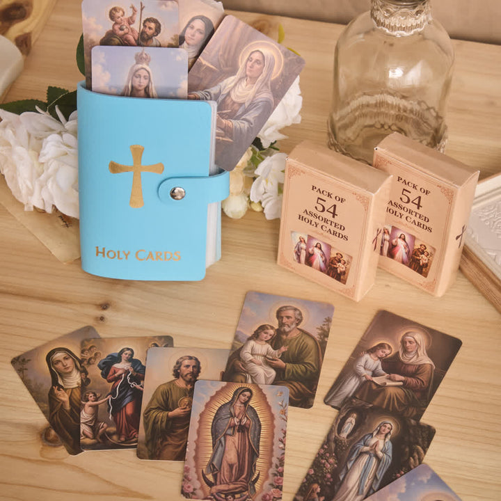Christianartworkshop Mehrfarbiges Heiligenbildalbum aus Leder mit Kreuzmotiv und 54 Heiligenporträtkarten - image 5