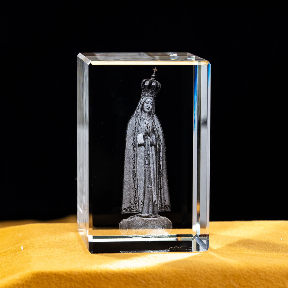 Christianartworkshop Mehrfarbig gravierte heilige Kristallfigur für Schreibtischdekoration und Andachtsdekoration - Unsere Liebe Frau von Fatima - 5x5x8cm - image 4