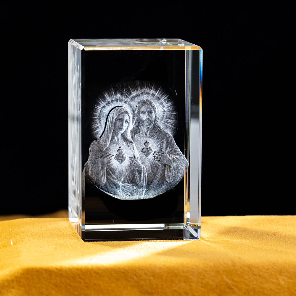 Christianartworkshop Mehrfarbig gravierte heilige Kristallfigur für Schreibtischdekoration und Andachtsdekoration - Heiliges Herz und Unbeflecktes Herz - 5x5x8cm - image 3