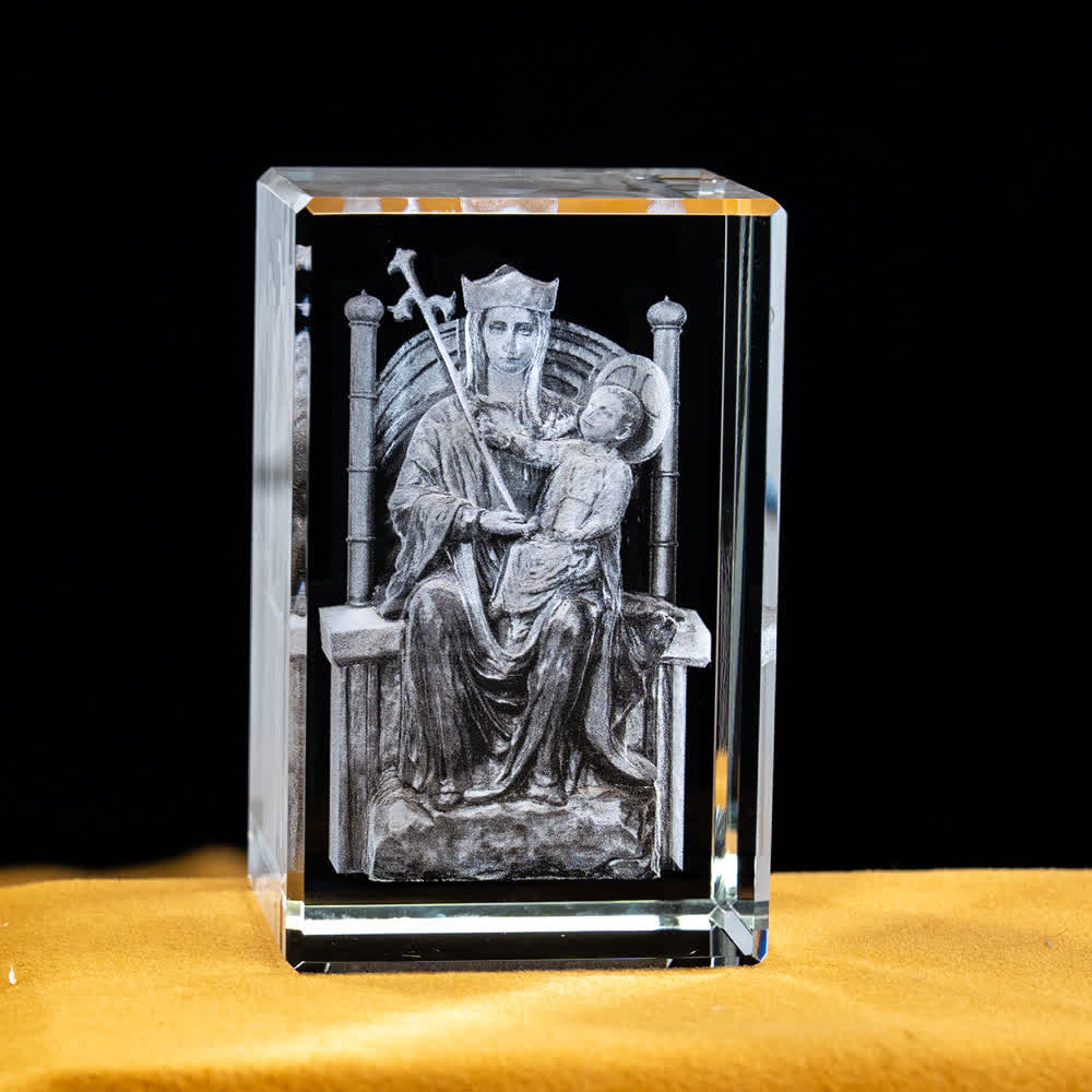 Christianartworkshop Mehrfarbig gravierte heilige Kristallfigur für Schreibtischdekoration und Andachtsdekoration - Madonna mit Kind auf dem Thron - 5x5x8cm - image 7