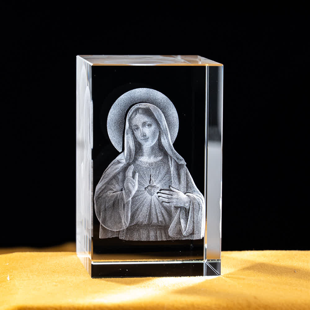 Christianartworkshop Mehrfarbig gravierte heilige Kristallfigur für Schreibtischdekoration und Andachtsdekoration - Unbeflecktes Herz Mariens - 5x5x8cm - image 18