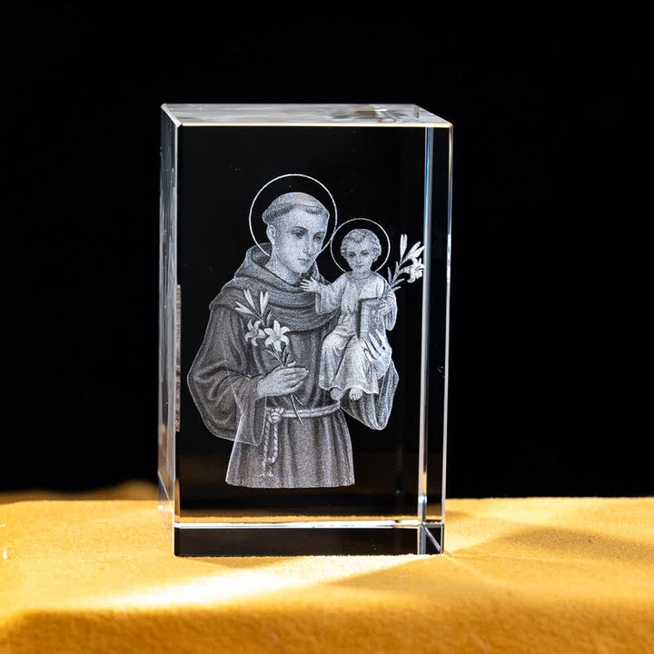 Christianartworkshop Mehrfarbig gravierte heilige Kristallfigur für Schreibtischdekoration und Andachtsdekoration - Der heilige Antonius und das Jesuskind - 5x5x8cm - image 15