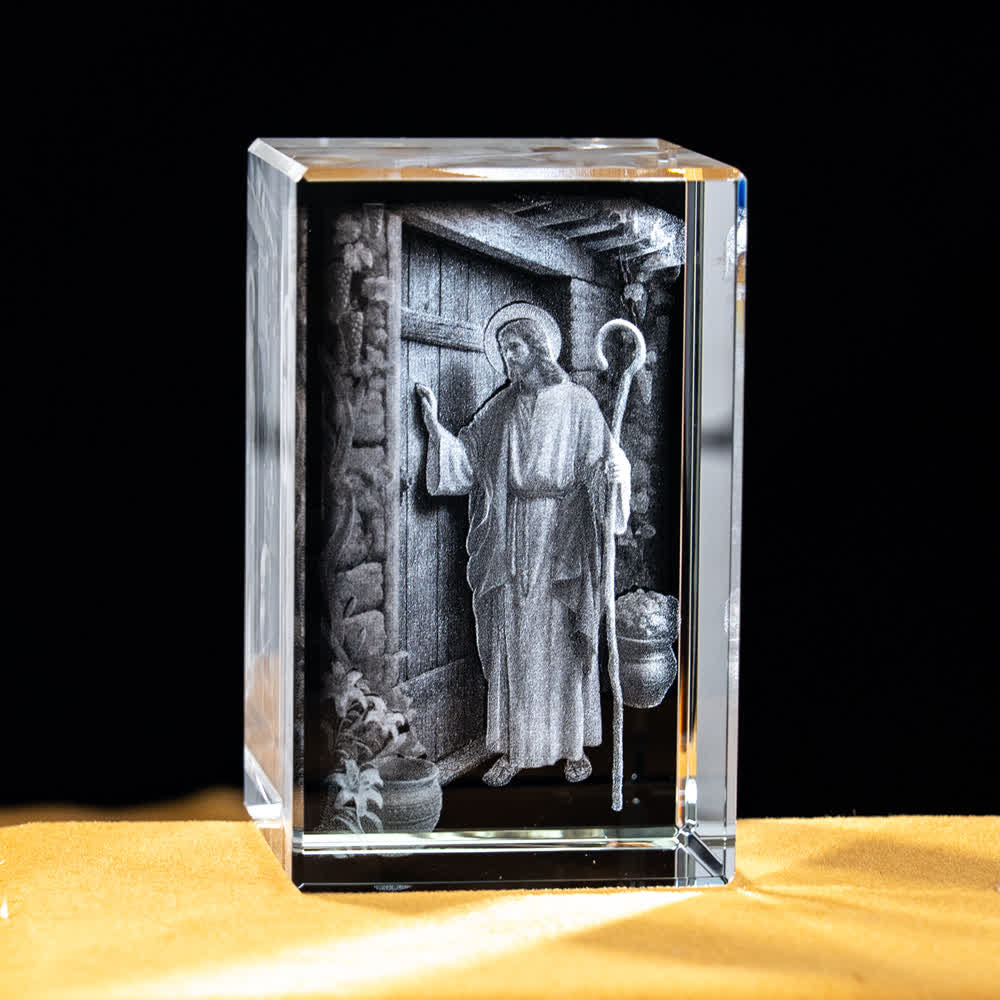 Christianartworkshop Mehrfarbig gravierte heilige Kristallfigur für Schreibtischdekoration und Andachtsdekoration - Jesus klopft an die Tür - 5x5x8cm - image 19