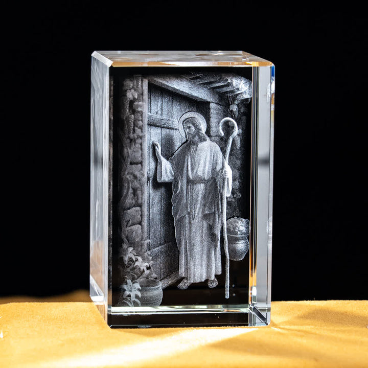 Christianartworkshop Mehrfarbig gravierte heilige Kristallfigur für Schreibtischdekoration und Andachtsdekoration - Jesus klopft an die Tür - 5x5x8cm - image 19
