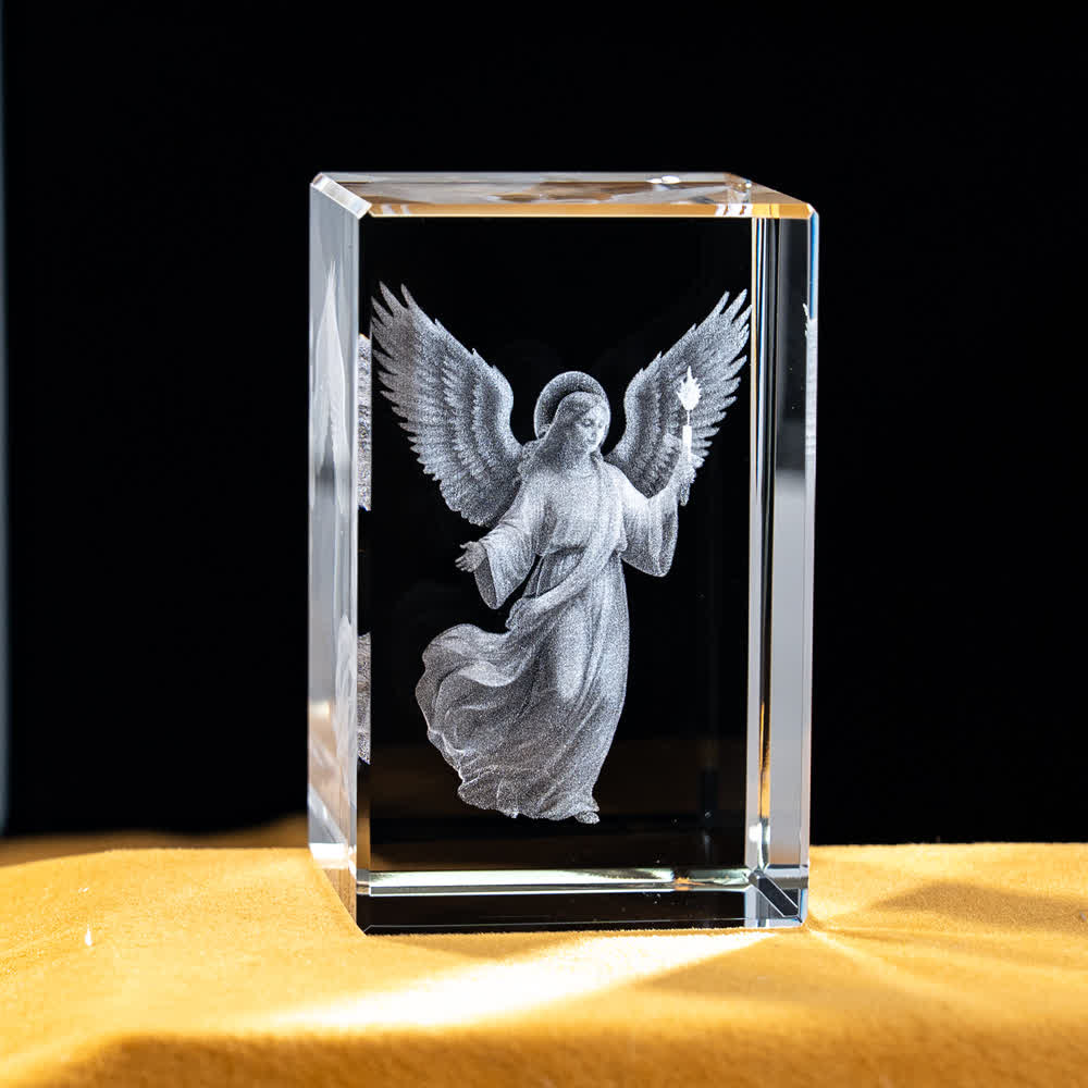 Christianartworkshop Mehrfarbig gravierte heilige Kristallfigur für Schreibtischdekoration und Andachtsdekoration - Schutzengel mit Kerze - 5x5x8cm - image 21