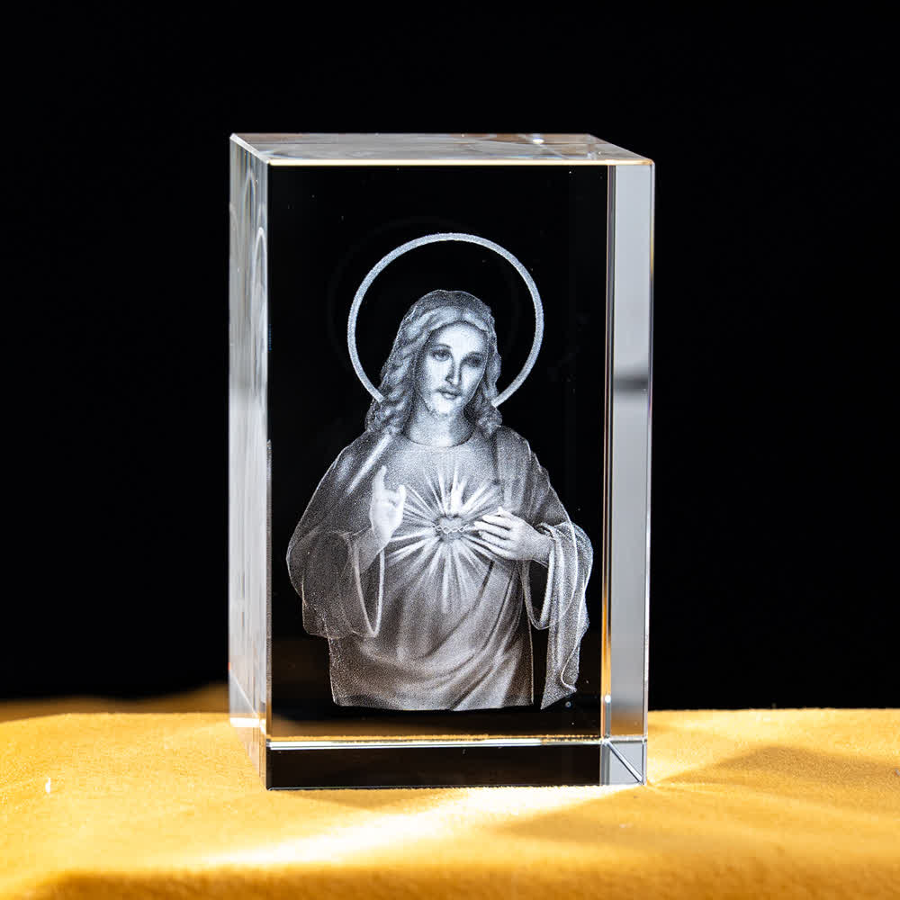 Christianartworkshop Mehrfarbig gravierte heilige Kristallfigur für Schreibtischdekoration und Andachtsdekoration - Büste des Heiligen Herzens Jesu - 5x5x8cm - image 24