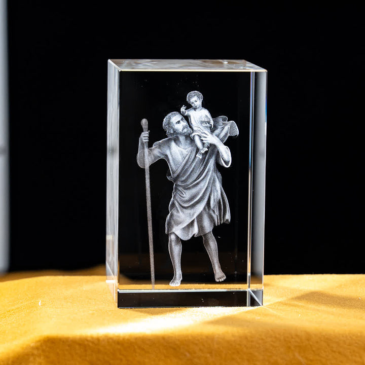 Christianartworkshop Mehrfarbig gravierte heilige Kristallfigur für Schreibtischdekoration und Andachtsdekoration - Der heilige Christophorus - 5x5x8cm - image 30