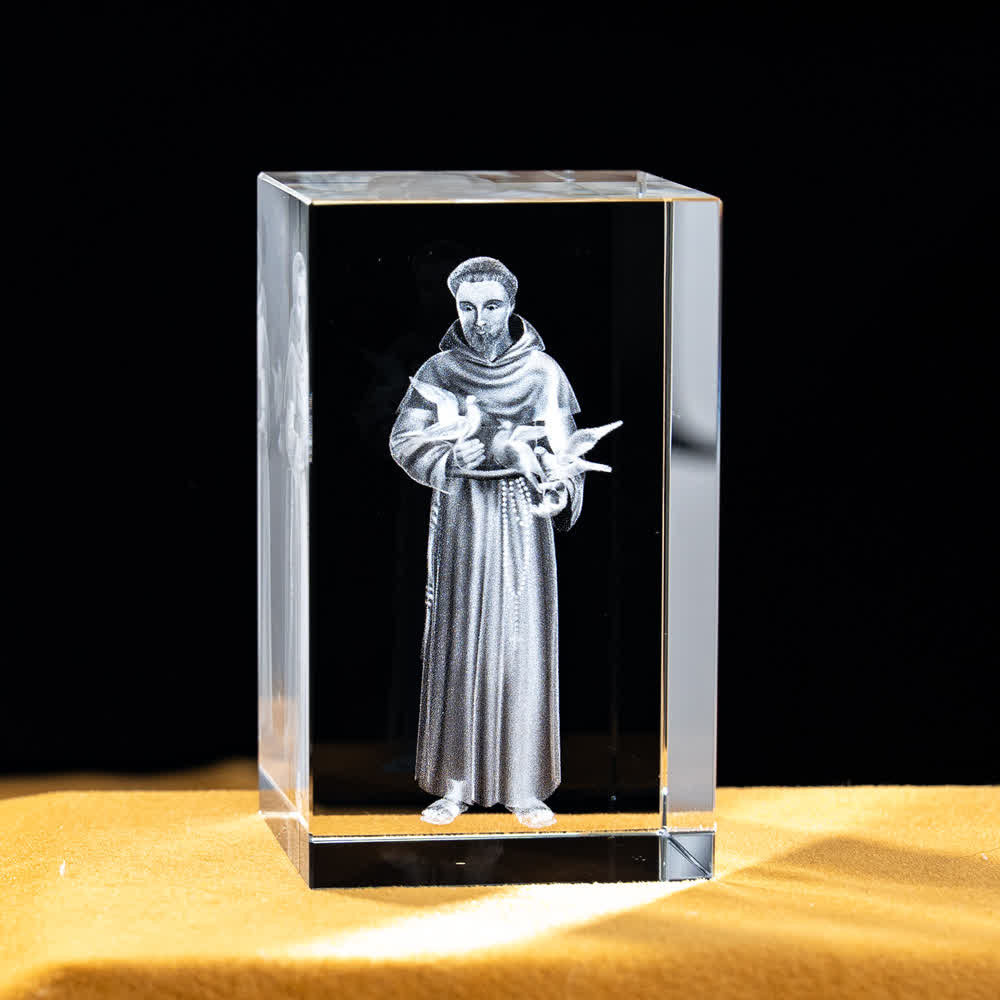 Christianartworkshop Mehrfarbig gravierte heilige Kristallfigur für Schreibtischdekoration und Andachtsdekoration - Der heilige Franz von Assisi - 5x5x8cm - image 35