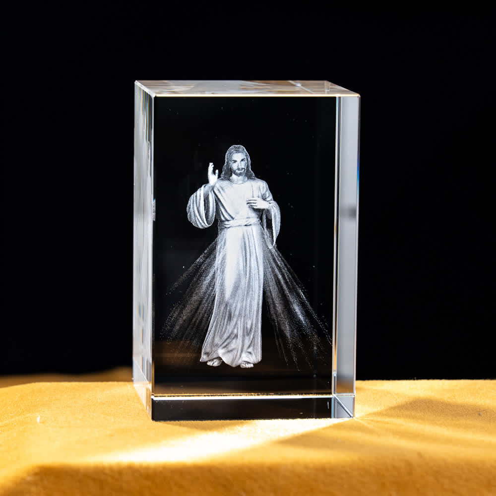 Christianartworkshop Mehrfarbig gravierte heilige Kristallfigur für Schreibtischdekoration und Andachtsdekoration - Göttliche Barmherzigkeit Jesus - 5x5x8cm - image 34
