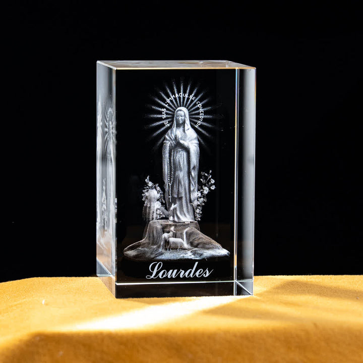 Christianartworkshop Mehrfarbig gravierte heilige Kristallfigur für Schreibtischdekoration und Andachtsdekoration - Unsere Liebe Frau von Lourdes - 5x5x8cm - image 43