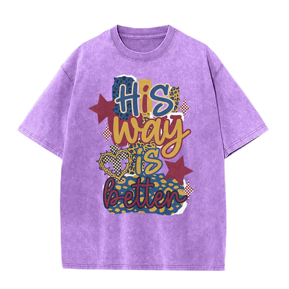 Christianartworkshop Sein Weg ist besser – Leopardenmuster, Dornen, Herz, Stern – Vintage-T-Shirt mit Grafikprint - Lila - 5XL - image 0