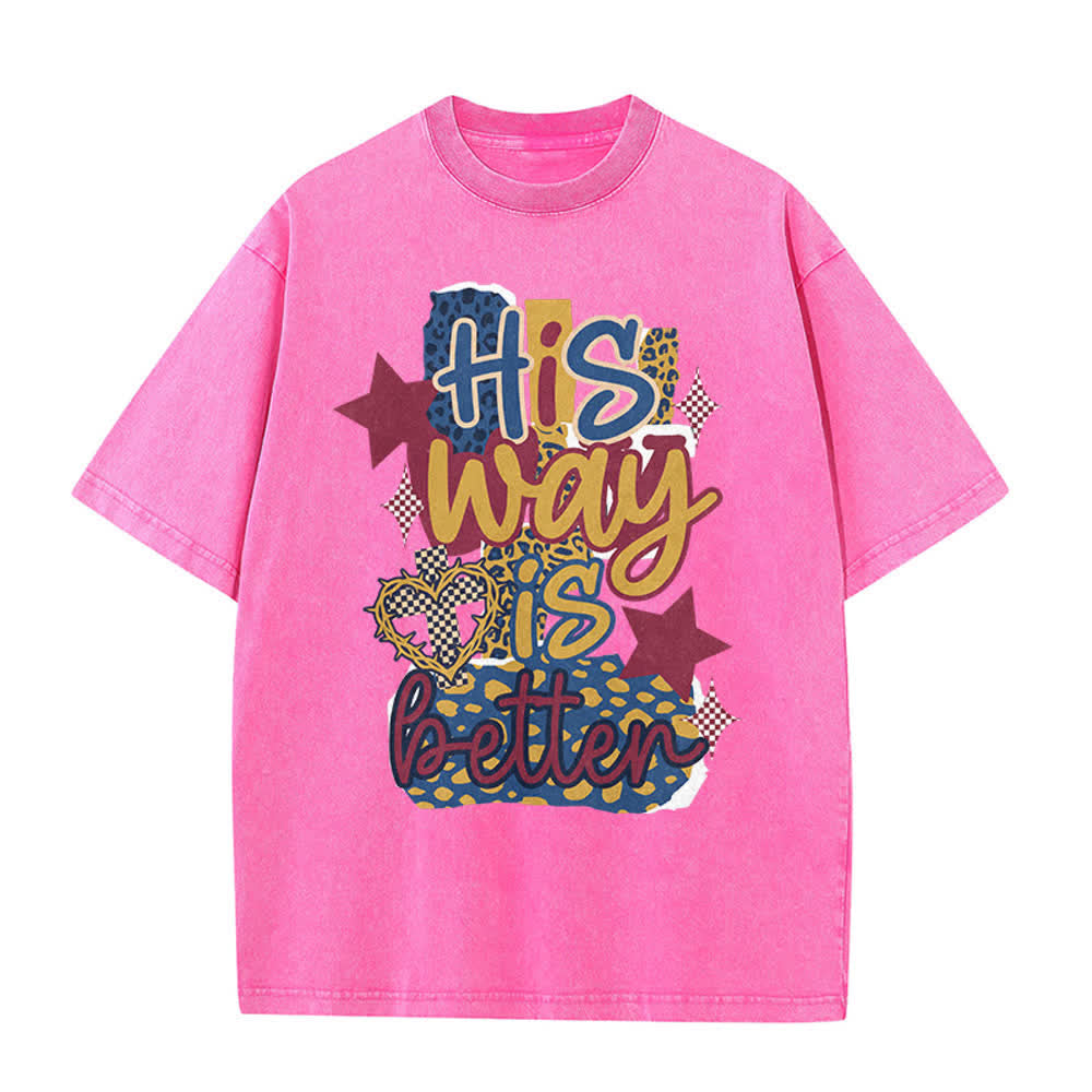 Christianartworkshop Sein Weg ist besser – Leopardenmuster, Dornen, Herz, Stern – Vintage-T-Shirt mit Grafikprint - Rosa - 5XL - image 1