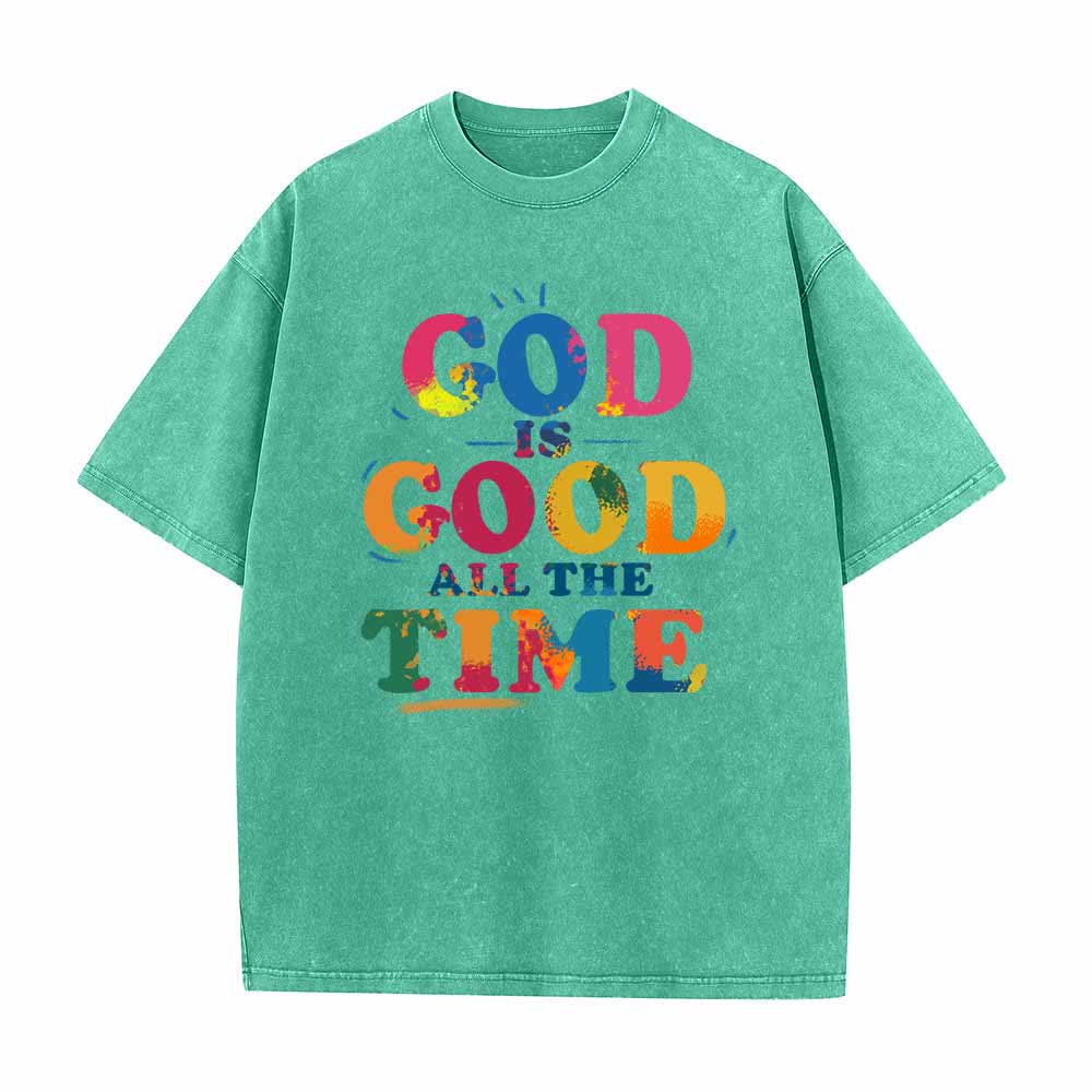 Christianartworkshop Gott ist immer gut – Regenbogen-Splash-T-Shirt mit abgenutztem Schriftzug im Vintage-Stil - Grün - 5XL - image 0