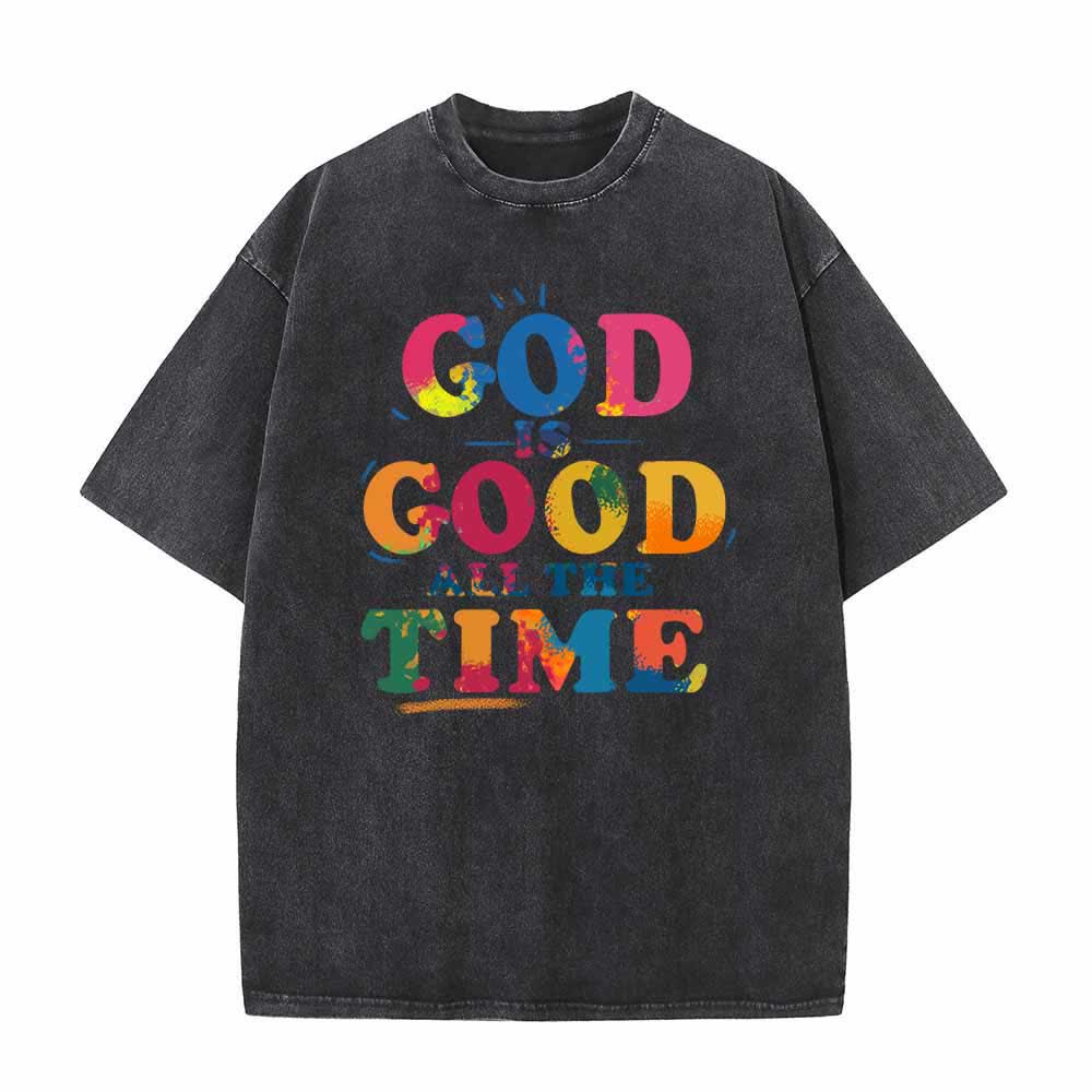 Christianartworkshop Gott ist immer gut – Regenbogen-Splash-T-Shirt mit abgenutztem Schriftzug im Vintage-Stil - Schwarz - 5XL - image 1