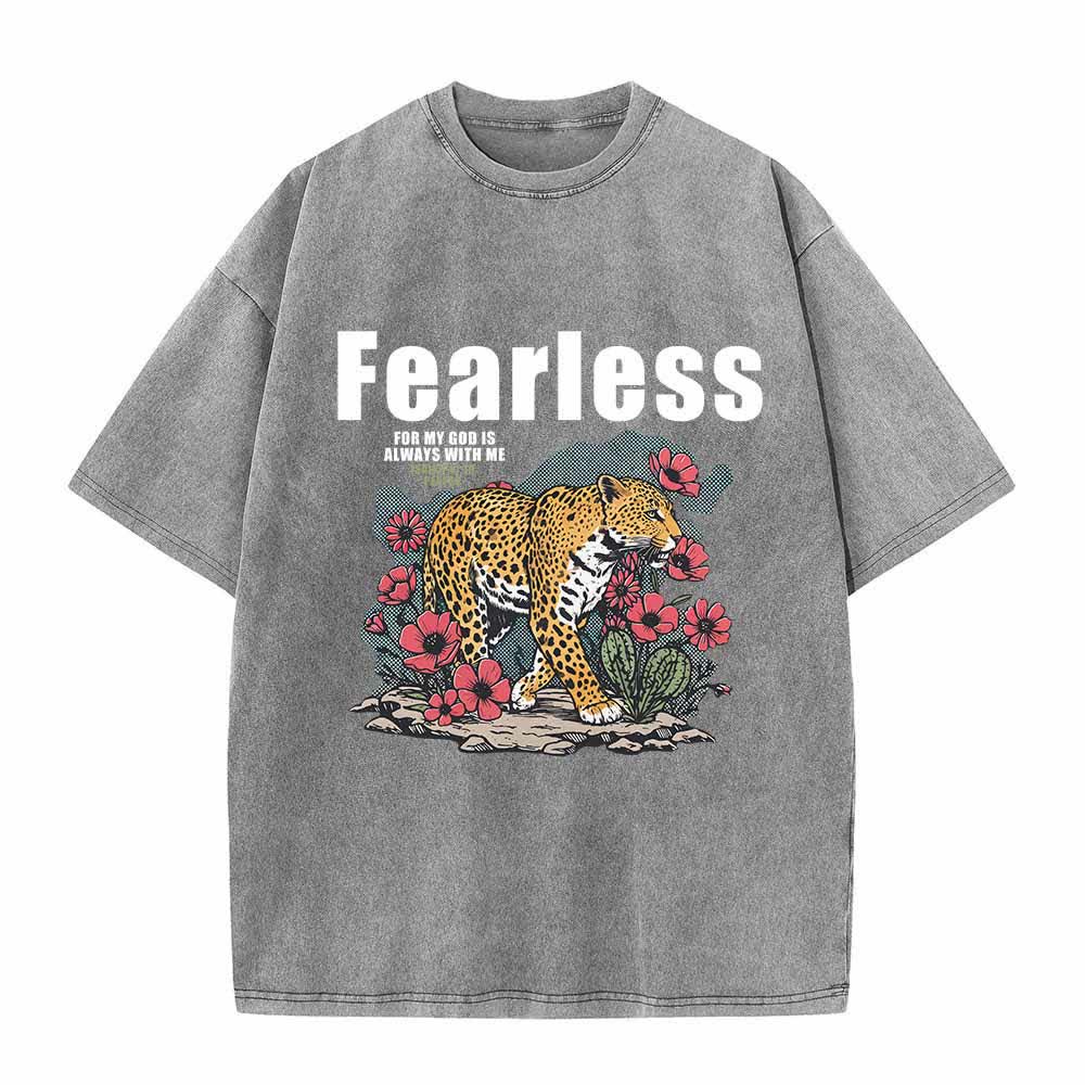 Christianartworkshop Furchtloses Leoparden-Blumenmuster Jesaja 41,10 Vintage-Frontdruck-Grafik-T-Shirt - Grau - 5XL - image 1