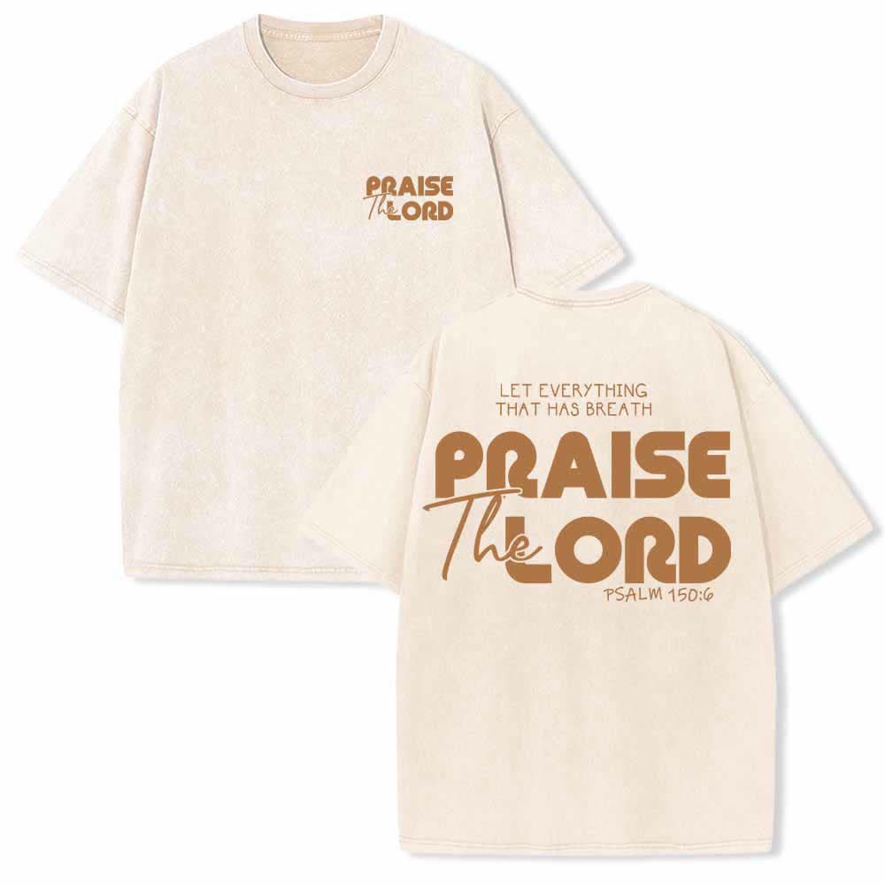 Christianartworkshop Lobet den Herrn, Psalm 150,6. Mini-Print auf der Vorderseite, großer Text auf der Rückseite, beidseitig bedrucktes, gewaschenes T-Shirt. - Beige - 5XL - image 21