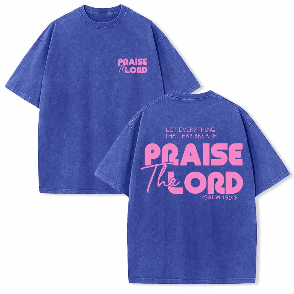 Christianartworkshop Lobet den Herrn, Psalm 150,6. Mini-Print auf der Vorderseite, großer Text auf der Rückseite, beidseitig bedrucktes, gewaschenes T-Shirt. - Blau - 5XL - image 6