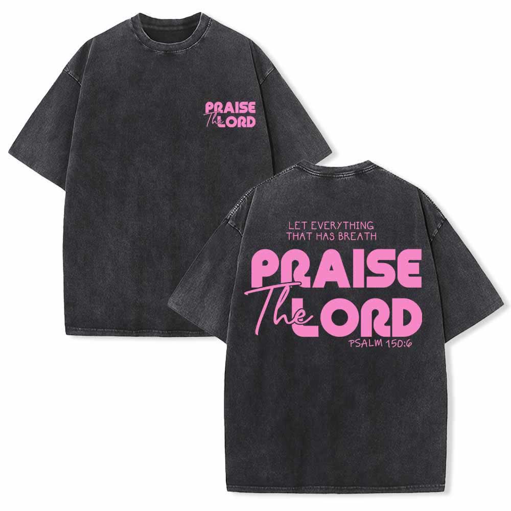 Christianartworkshop Lobet den Herrn, Psalm 150,6. Mini-Print auf der Vorderseite, großer Text auf der Rückseite, beidseitig bedrucktes, gewaschenes T-Shirt. - Schwarz - 5XL - image 18