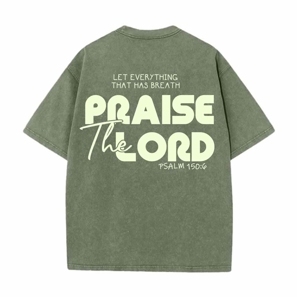 Christianartworkshop Lobet den Herrn, Psalm 150,6. Mini-Print auf der Vorderseite, großer Text auf der Rückseite, beidseitig bedrucktes, gewaschenes T-Shirt. - image 4