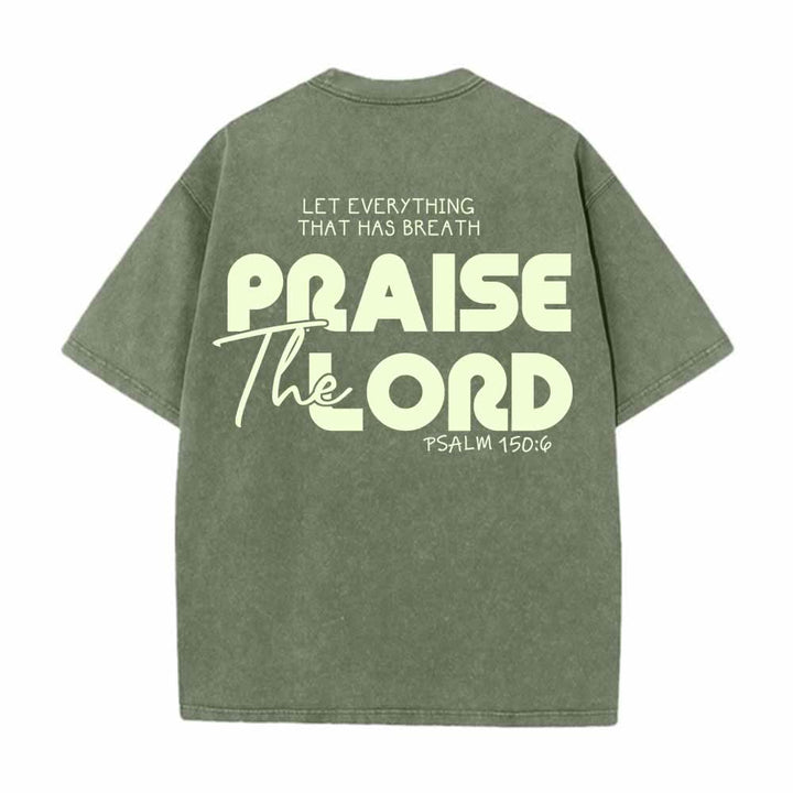 Christianartworkshop Lobet den Herrn, Psalm 150,6. Mini-Print auf der Vorderseite, großer Text auf der Rückseite, beidseitig bedrucktes, gewaschenes T-Shirt. - image 4
