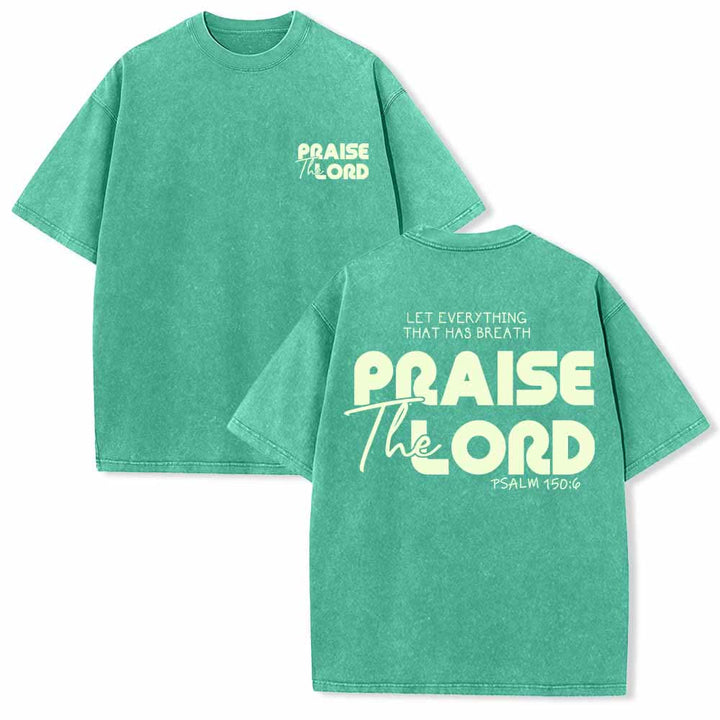 Christianartworkshop Lobet den Herrn, Psalm 150,6. Mini-Print auf der Vorderseite, großer Text auf der Rückseite, beidseitig bedrucktes, gewaschenes T-Shirt. - Grün - 5XL - image 15