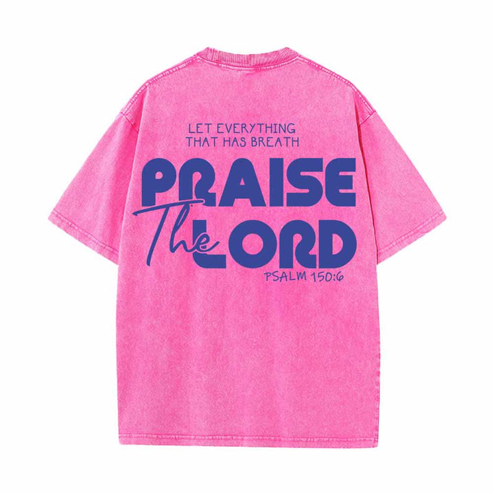 Christianartworkshop Lobet den Herrn, Psalm 150,6. Mini-Print auf der Vorderseite, großer Text auf der Rückseite, beidseitig bedrucktes, gewaschenes T-Shirt. - image 1