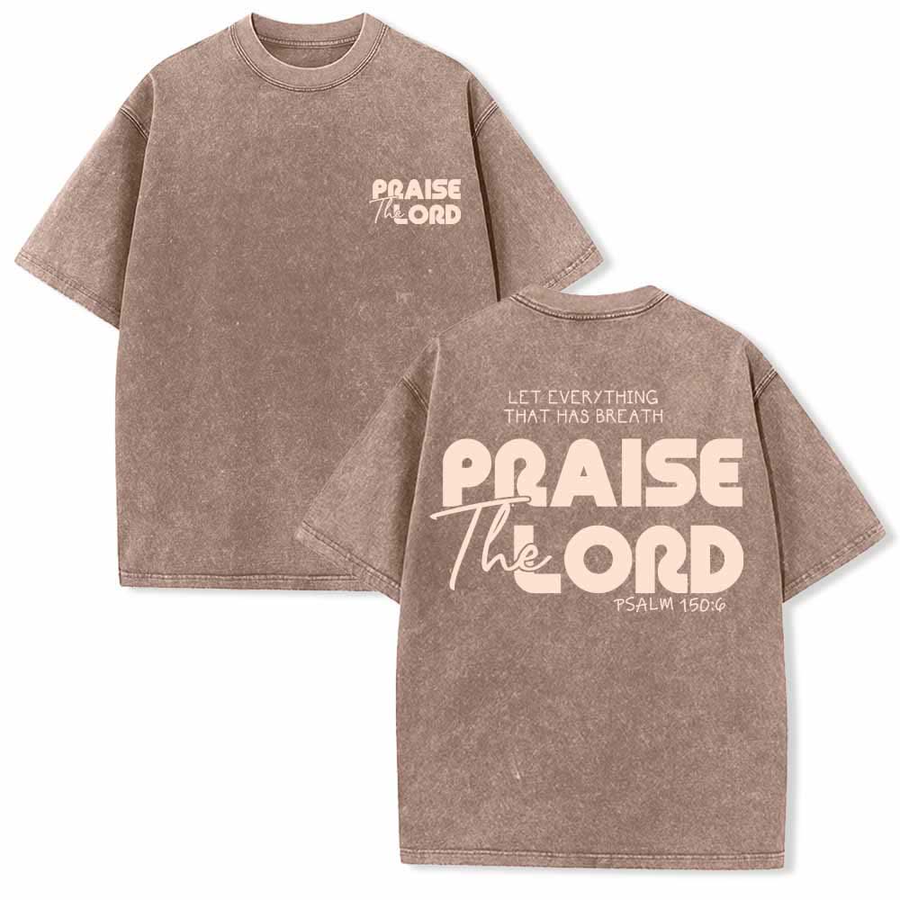 Christianartworkshop Lobet den Herrn, Psalm 150,6. Mini-Print auf der Vorderseite, großer Text auf der Rückseite, beidseitig bedrucktes, gewaschenes T-Shirt. - Braun - 5XL - image 9