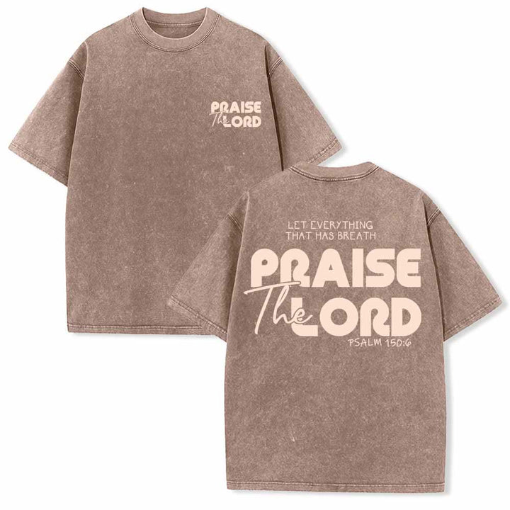Christianartworkshop Lobet den Herrn, Psalm 150,6. Mini-Print auf der Vorderseite, großer Text auf der Rückseite, beidseitig bedrucktes, gewaschenes T-Shirt. - Braun - 5XL - image 9