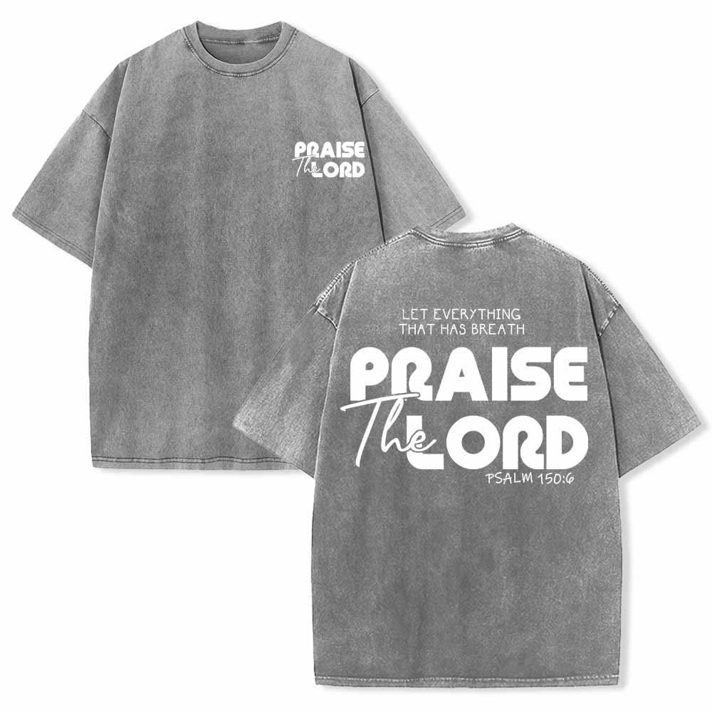 Christianartworkshop Lobet den Herrn, Psalm 150,6. Mini-Print auf der Vorderseite, großer Text auf der Rückseite, beidseitig bedrucktes, gewaschenes T-Shirt. - Grau - 5XL - image 12