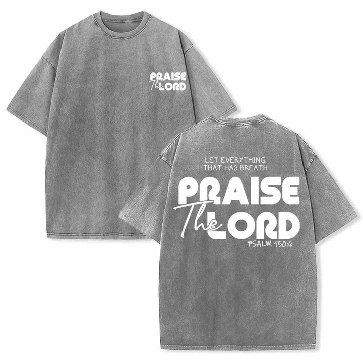 Christianartworkshop Lobet den Herrn, Psalm 150,6. Mini-Print auf der Vorderseite, großer Text auf der Rückseite, beidseitig bedrucktes, gewaschenes T-Shirt. - Grau - 5XL - image 12