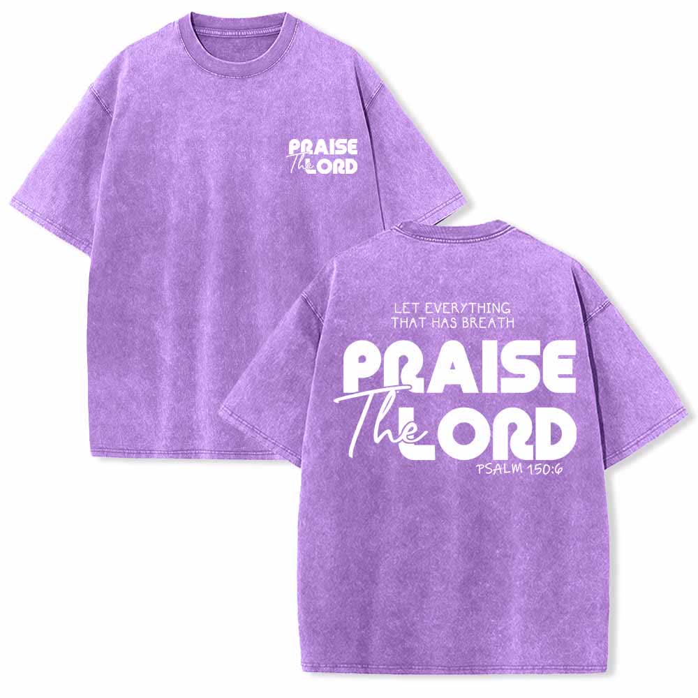 Christianartworkshop Lobet den Herrn, Psalm 150,6. Mini-Print auf der Vorderseite, großer Text auf der Rückseite, beidseitig bedrucktes, gewaschenes T-Shirt. - Lila - 5XL - image 24