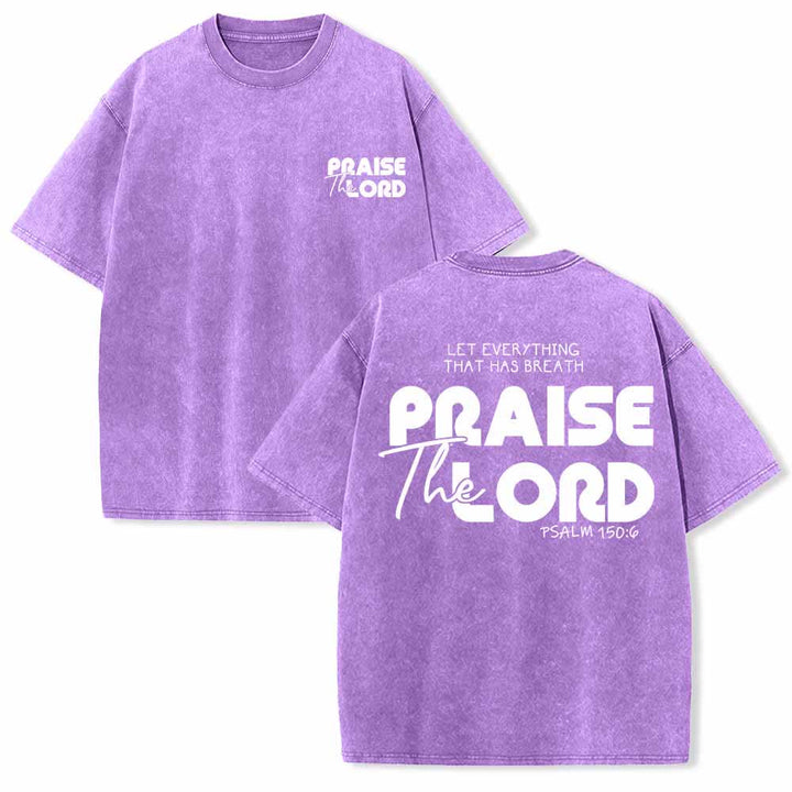 Christianartworkshop Lobet den Herrn, Psalm 150,6. Mini-Print auf der Vorderseite, großer Text auf der Rückseite, beidseitig bedrucktes, gewaschenes T-Shirt. - Lila - 5XL - image 24