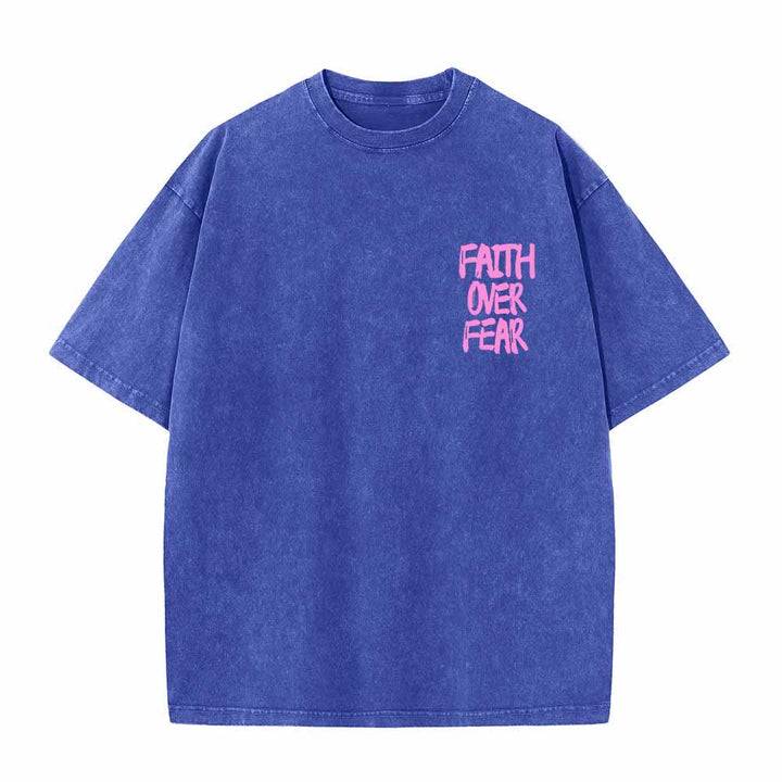 Christianartworkshop Glaube statt Angst – T-Shirt mit Pinselstrich-Schriftart, Mini-Print auf der Vorderseite, großer Text auf der Rückseite, beidseitig bedruckt, vorgewaschen - image 14