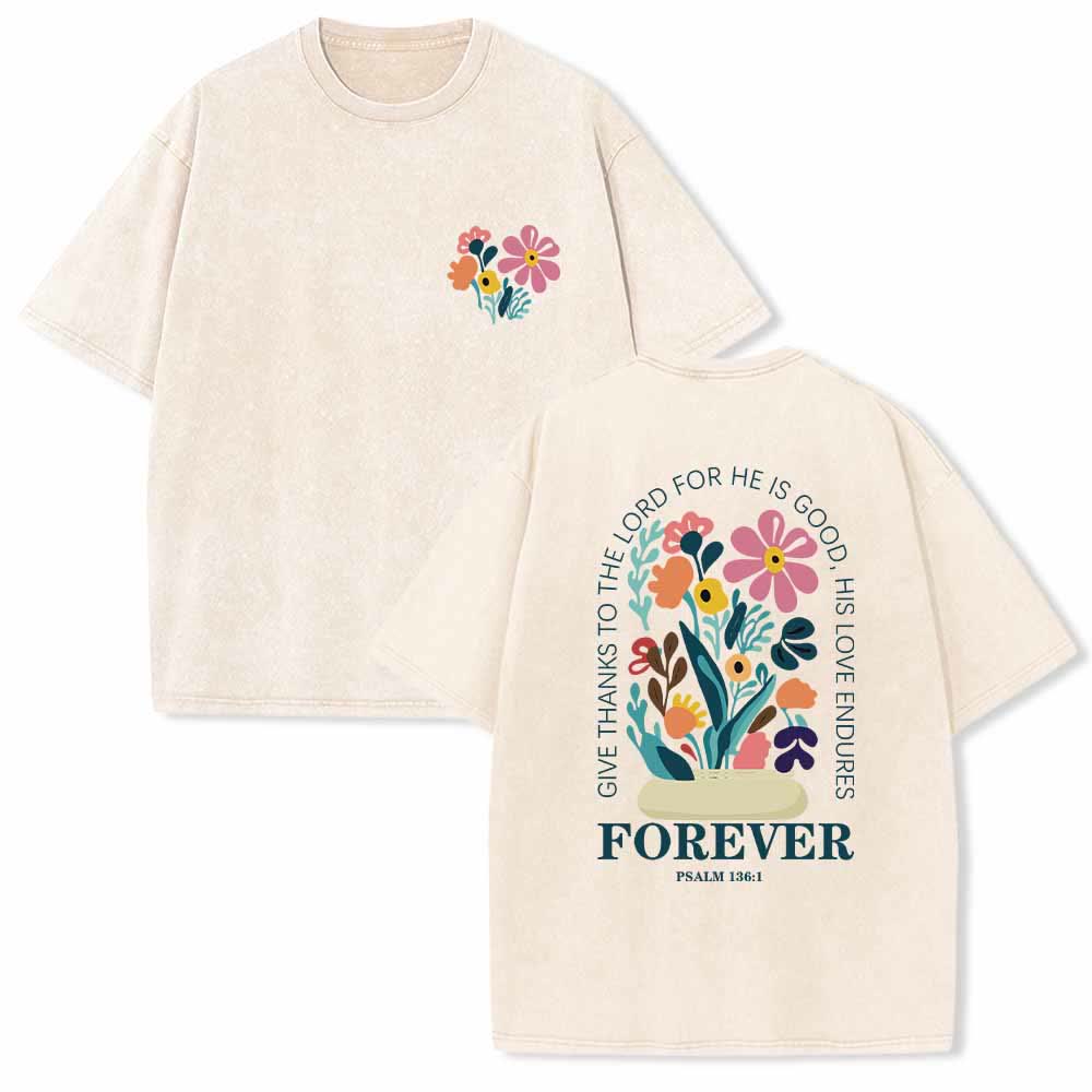 Christianartworkshop Dank sei dem Herrn (Psalm 136,1) Kleines, blumengemustertes T-Shirt mit Rückenvase und doppelseitigem Aufdruck - Beige - 5XL - image 3