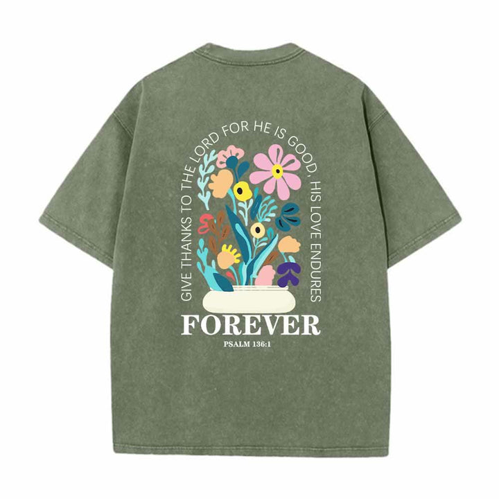 Christianartworkshop Dank sei dem Herrn (Psalm 136,1) Kleines, blumengemustertes T-Shirt mit Rückenvase und doppelseitigem Aufdruck - image 13