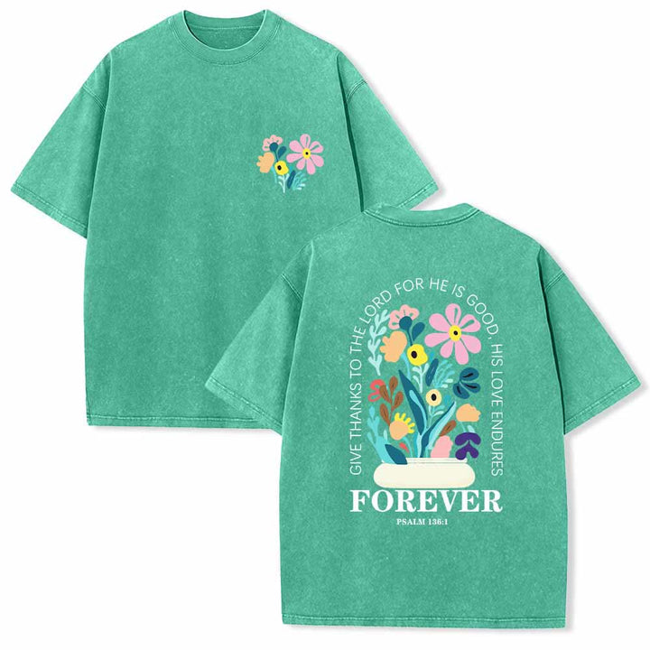 Christianartworkshop Dank sei dem Herrn (Psalm 136,1) Kleines, blumengemustertes T-Shirt mit Rückenvase und doppelseitigem Aufdruck - Grün - 5XL - image 24